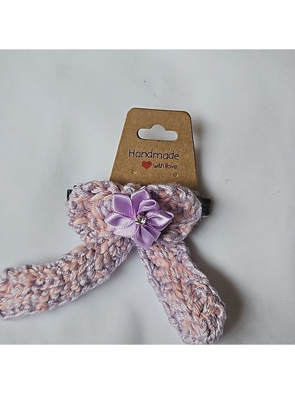 Hand Crafted Purple Crochet Bow Hair Clip Accessory 2.5" black alligator clip - Picture 16 of 17
